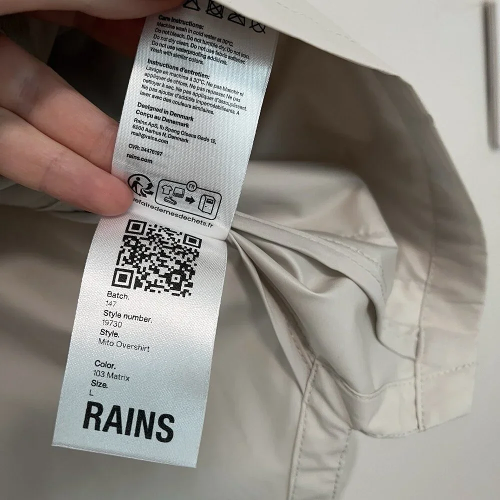 Rains Mito Overshirt‎ Lightweight Breathable Shirt Jacket In Matrix Cream Large